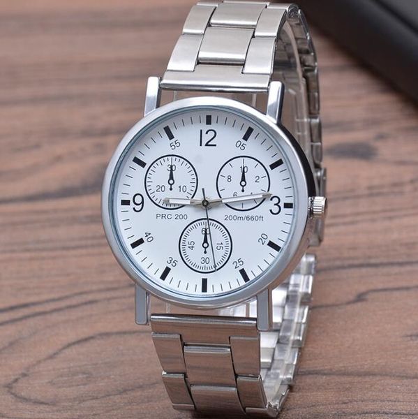 Venta directa del fabricante, relojes populares con banda de acero y cristal Blu ray, relojes de cuarzo de tres ojos para hombre, relojes para regalo para hombre al por mayor