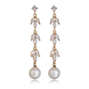 Charm Manufacturer direct selling Sterling Silver Needle Pearl Earrings leaves lengthened Earrings Korean personalized Designer Jewelry Women Mens couple