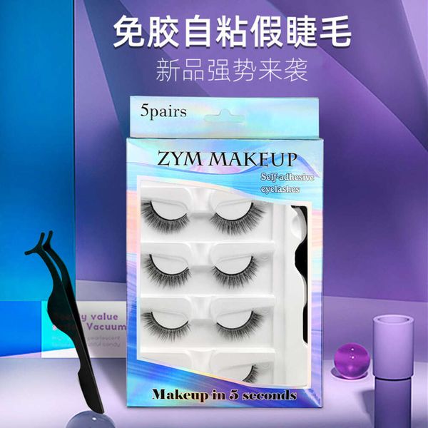 Cinq paires de cils autocollants du fabricant faits à la main, style japonais naturel, faux cils aiguisés, épais, non adhésifs, vente en gros en une seule pièce