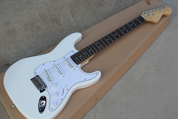 Guitare électrique Linden blanche du fabricant, avec panneau de protection blanc et micro blanc 3S, plaque de doigt en bois de rose, personnalisée.