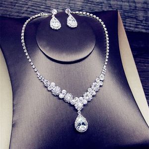 Fabrikant hele dames ketting oorrang set bruids trouwjurk sieraden sets diner feestaccessoires263b