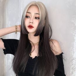 Fabrikant Groothandel Wig Vrouw Rapunzel Cut Natural Full Head Cover Lang rechte haar Middle Parting Ji Style Gradient Wig High Temperaty Silk Hair Cover