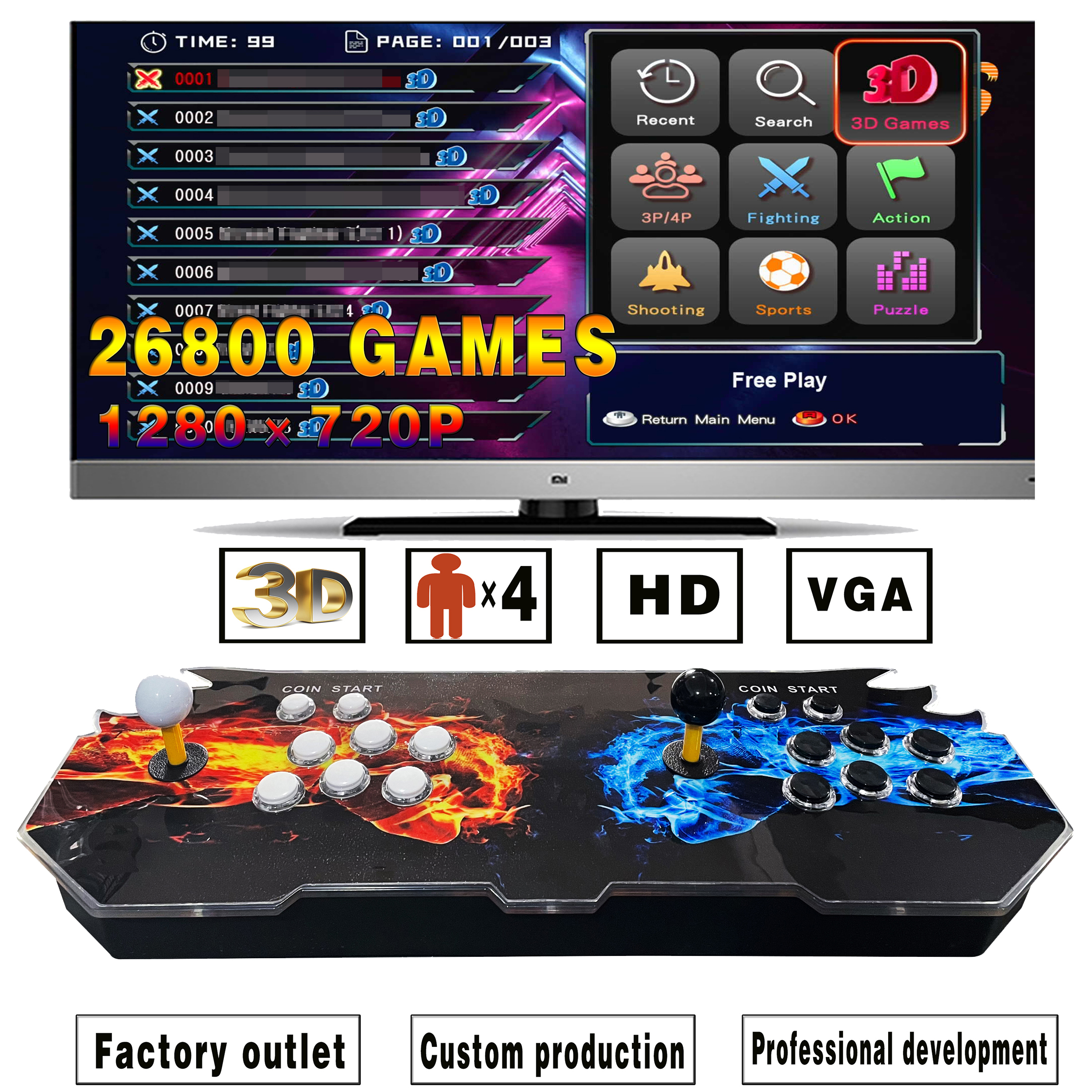 Producent Hurtownia Dostosowana podwójnie rocker elektroniczna konsola do gry Pandora Arcade Box 26800 Classic Pandora Console