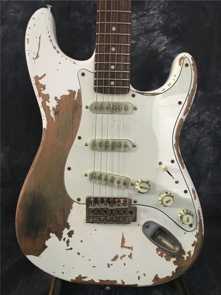 Fabricantes de guitarra eléctrica ST clásica personalizada, guitarra ST antigua hecha a mano, versión reliquia. Microetiqueta de color personalizada, hecha a mano y de alta calidad.