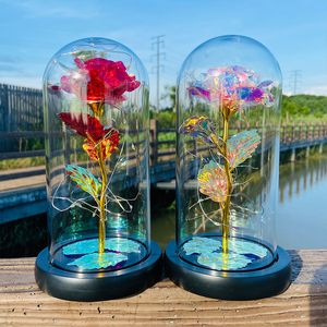 Fabrikanten Goudfolie Rozes Glazen deksel Eeuwige bloemen LED LICHT-EMITTING 520 Valentijnsdag Kerstmis Creatief geschenk ornamenten