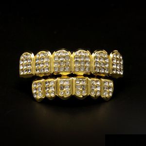 Fabricants Grillz Grillz en or véritable, insert en diamant, prothèse dentaire avec bijoux Hip Hop, ensemble de dents, livraison directe Dhbtn