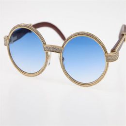 Fabricantes completos Gafas de sol con piedras grandes más pequeñas Oro de 18 quilates Madera vintage 7550178 Gafas redondas Vintage Unisex Diamante de gama alta 350f