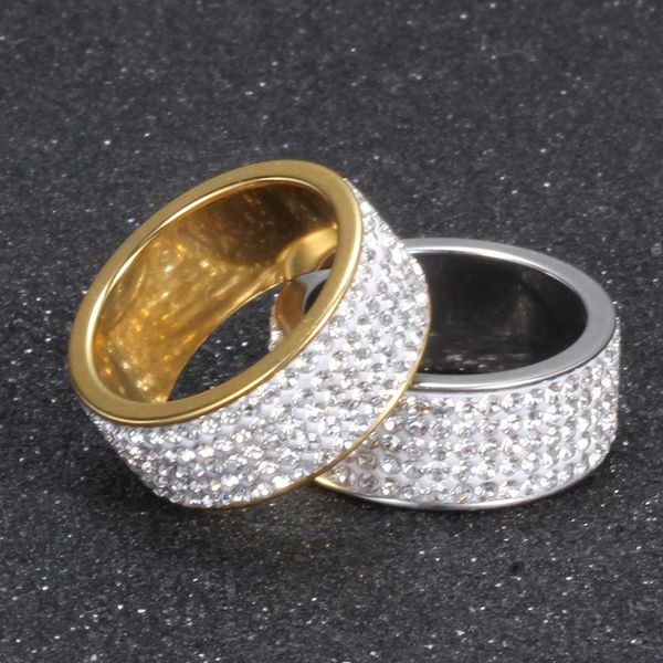 Fabricantes al por mayor Europa y América moda cinco filas diamante acero inoxidable 304 anillo personalidad pareja anillos salvajes