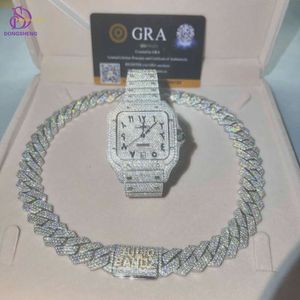 Fabrikanten Groothandel Hip Hip Hip Set Fashion Steel Strap Watch Bracelet ketting Rhinestone Fode Volledige diamant ingesteld op voorraad