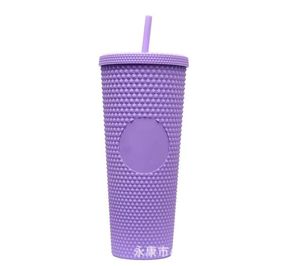 Vele kleuren 24oz Drinkware Studded Tumbler met deksel en rietje Dubbelwandige herbruikbare plastic Tumblers 710ml Matte Iced Coffee Cup