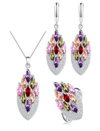 de nombreuses couleurs colorées de zircon cubique 925 Bijoux en argent sterling ensemble de boucles d'oreilles collier d'anneau pour femmes jolies design9330958