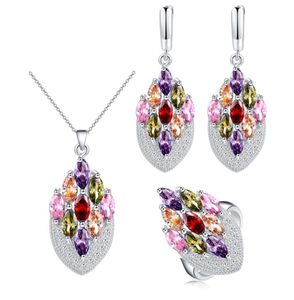 veel kleuren kleurrijk kubisch zirkon 925 sterling zilveren sieraden set oorbellen ring ketting set voor vrouwen mooi ontwerp6775438