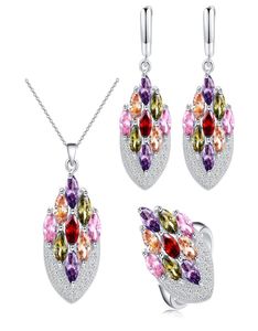 vele kleuren kleurrijke 925 sterling zilveren sieraden set oorbellen ring ketting set voor vrouwen mooie design8767560
