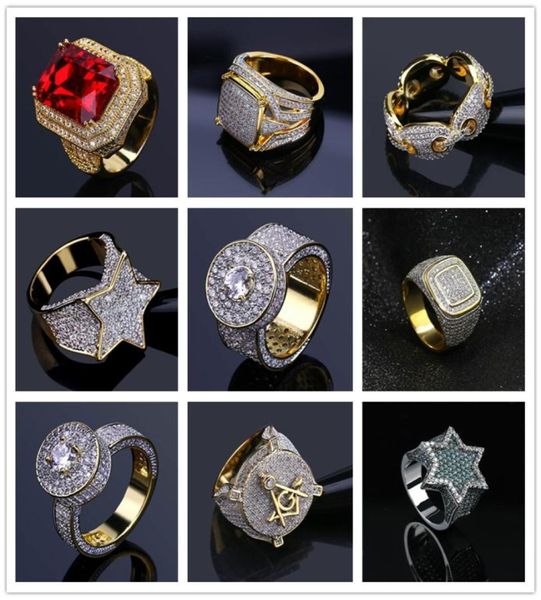 De nombreux modèles pour les options Bling glacé anneaux en or hommes Hip Hop bijoux Cool CZ pierre hommes Hiphop anneaux taille 7116558022