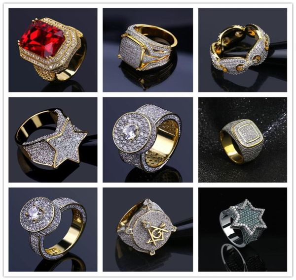 De nombreuses conceptions pour les options bling iced out rings dorés pour hommes bijoux hip hop cool cz pierre hommes hiphop rings taille 7117709048