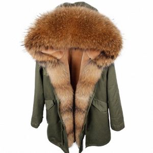 Mao MAO KONG 2020 nouveau hiver lg veste parkas camouflage armée vert col de fourrure de racco à capuche parkas épais manteau vraie fourrure 228l #