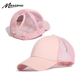 Maocwee Tail Baseball Cap vrouwen verstelbare rommelige bun caps zwarte roze hoed meisjes casual katoenen zomer mesh hoeden 240426