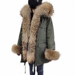 Maomaokg-Parkas cálidas para mujer, abrigo de invierno, ropa femenina con cuello de piel Real Natural grande, chaqueta lg M384 # 2023