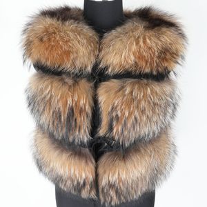 Maomaokong 2019 dames hiver fourrure naturelle gilet mode fourrure de raton laveur court chaud manteaux