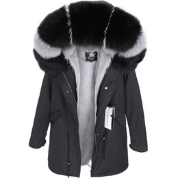 maomaokong Nuevo en 2018 Abrigo de cuello de piel real natural chaqueta de invierno para mujer abrigo forro grueso Ucrania