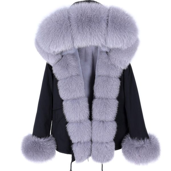 maomaokong Parka veste d'hiver femmes réel manteau de fourrure de renard grand naturel fourrure de raton laveur capuche épais chaud court Parkas Streetwear 210927