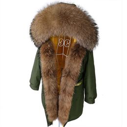 Maomaokong Echtpelz Unten Jacke Frauen Langen Mantel Warme Outwear Große Pelz Kragen Luxus Weibliche Kleidung Parkas Puffer Jacke 240106