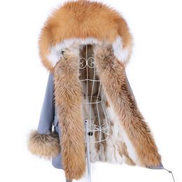 MAOMAOKONG amovible réel fourrure de renard col manteaux femme veste d'hiver à capuche doublure en fourrure de lapin longue Parkas femme vêtements 240125