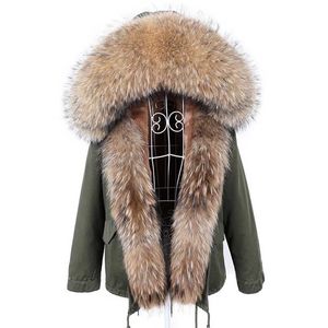 MAOMAOKONG vêtements d'hiver femmes manteau de fourrure naturelle véritable col de fourrure de raton laveur Parkas doublure en fausse fourrure veste courte femmes manteau 211019