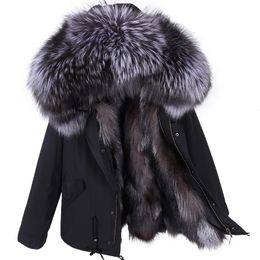 Maomaokong chaquetas de invierno para mujer, chaqueta para mujer, abrigo de piel auténtica Natural con cuello de piel de zorro, Parkas interiores de piel, abrigo frío para mujer 240105