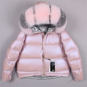 Maomaokong Winter Real Fur Collar White Duck Down Down Down Jacket Regelmatig mode Warm Big Fur Collar damesjas 201127