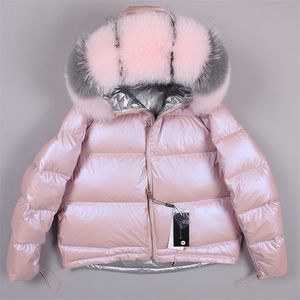 Maomaokong Winter Real Fur Collar White Duck Down Down Down Jacket Regelmatig mode Warm Big Fur Collar Women S Coat LJ201021