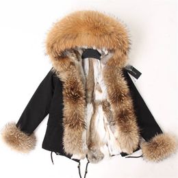 Maomaokong Femmes Parka Courte Hiver Longue Veste Parkas Manteau De Fourrure Naturelle Capuche De Fourrure De Renard Naturel Véritable Doublure De Fourrure De Lapin Vêtements D'extérieur 201112