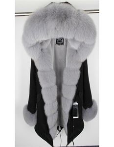 MaomaOkongnatural Real Fur Jacket Hooded Black Woman Parkas Winter Warm jas Mulher Parkas Women039S Jacket 2201048921220