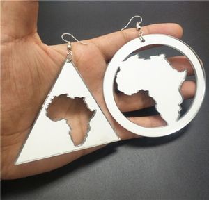 Carte afrique grandes boucles d'oreilles pour femmes miroir or argent couleur Hyperbole bijoux Triangle rond Accessories8159638