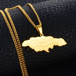 Colliers avec pendentif carte de la jamaïque avec ville pour hommes et femmes, chaînes en or jaune 14 carats, bijoux