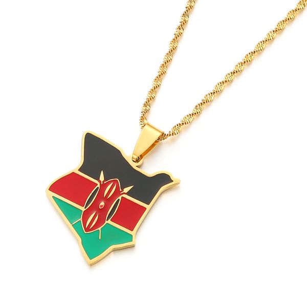 Carte du Kenya drapeau émail pendentif colliers bijoux couleur or africain Kenyan pays cartes bijoux