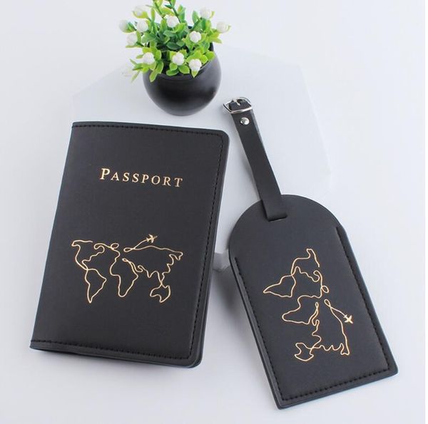 Funda para pasaporte con mapa, etiqueta para equipaje, accesorios para bolso con tarjetero de nombre, cuero de calidad Superior, rosa, negro, moda, regalo de boda