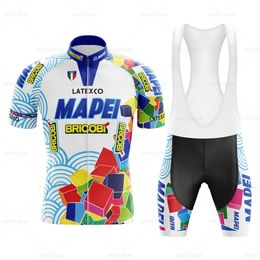 Block Mapei Retro Cycling Jersey Set Classical Bicycle Suit Bike Summer Summer Men Bib Shorts Vêtements Por Team Mens Bike 240407