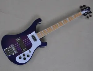 Guitare basse électrique violette à 4 cordes avec touche en érable et matériel chromé à plaque blanche Peut être personnalisé