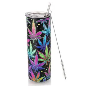 Maple Leaf Print 20oz Skinny Tumbler avec paille et couvercle. Tasse d’eau isolée sous vide à double paroi en acier inoxydable pour la fête de mariage