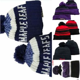 MAPLE LEAFS Beanie North American Hockey ball Parche lateral del equipo Winter Wool Sport Knit Hat Skull Caps A2