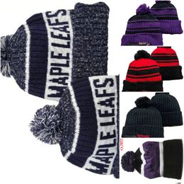 MAPLE LEAFS Muts Noord-Amerikaanse hockeybal Team Side Patch Winter Wool Sport Knit Hat Skull Caps A1