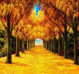 Maple Leaves Covered Road Fall Telones de fondo para fotografía Blue Sky Trees Outdoor Scenic Wallpaper Autumn Photo Shoot Background 10x10ft