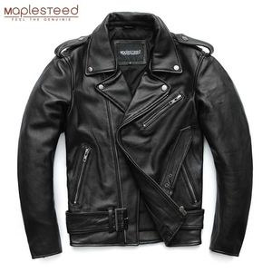 MAPLESTEED Classical Motorcycle Jackets Men Leather Jacket 100% Natural Cowhide Thick Moto Jacket Winter Sleeve 61-67cm 6XL M192 211008