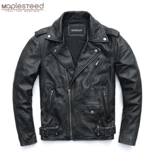 MAPLOSTEED Vintage gewassen Zwart Motorjack Mannen Lederen Jassen 100% Cowhide Coat Moto Biker Jacket M-5XL M456 211111