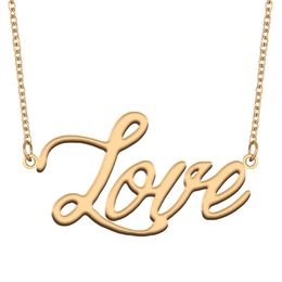 Collar con nombre de amor, colgante personalizado, personalizado para mujeres, niñas, niños, mejores amigos, regalos para madres, acero inoxidable chapado en oro de 18 quilates