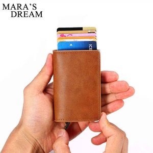 Mara's Dream Business ID porte-carte de crédit hommes et femmes métal RFID Vintage aluminium boîte PU cuir portefeuille Note carbone 220520