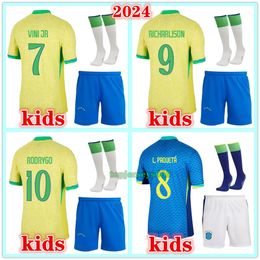 NIEUW 2024 Braziliës Jersey Vini Jr voetbaltruien Home Away Kids Football Kits Socks 24 25 Kind Brasils Richarlison Rodrygo Jersey Shirt