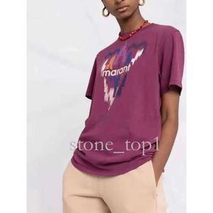 Marant shirt topkwaliteit 24SS isabel marant dames designer t shirt zomer katoenen letter afdrukken katoen ronde nek korte mouw mode tops paar 429