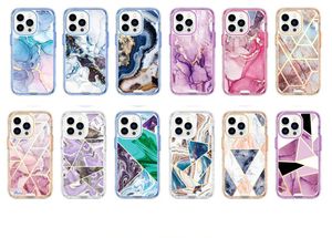 12designs Fundas de mármol 3 en 1 para Iphone 15 14 13 Pro Max 12 11 X XR XS 8 7 6 Plus 3 en 1 PC dura TPU Capa híbrida Moda Plástico Geométrico Piedra Roca Cubierta del teléfono a prueba de golpes